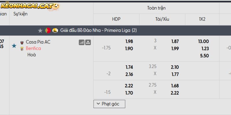 Soi kèo Casa Pia vs Benfica qua tỷ lệ